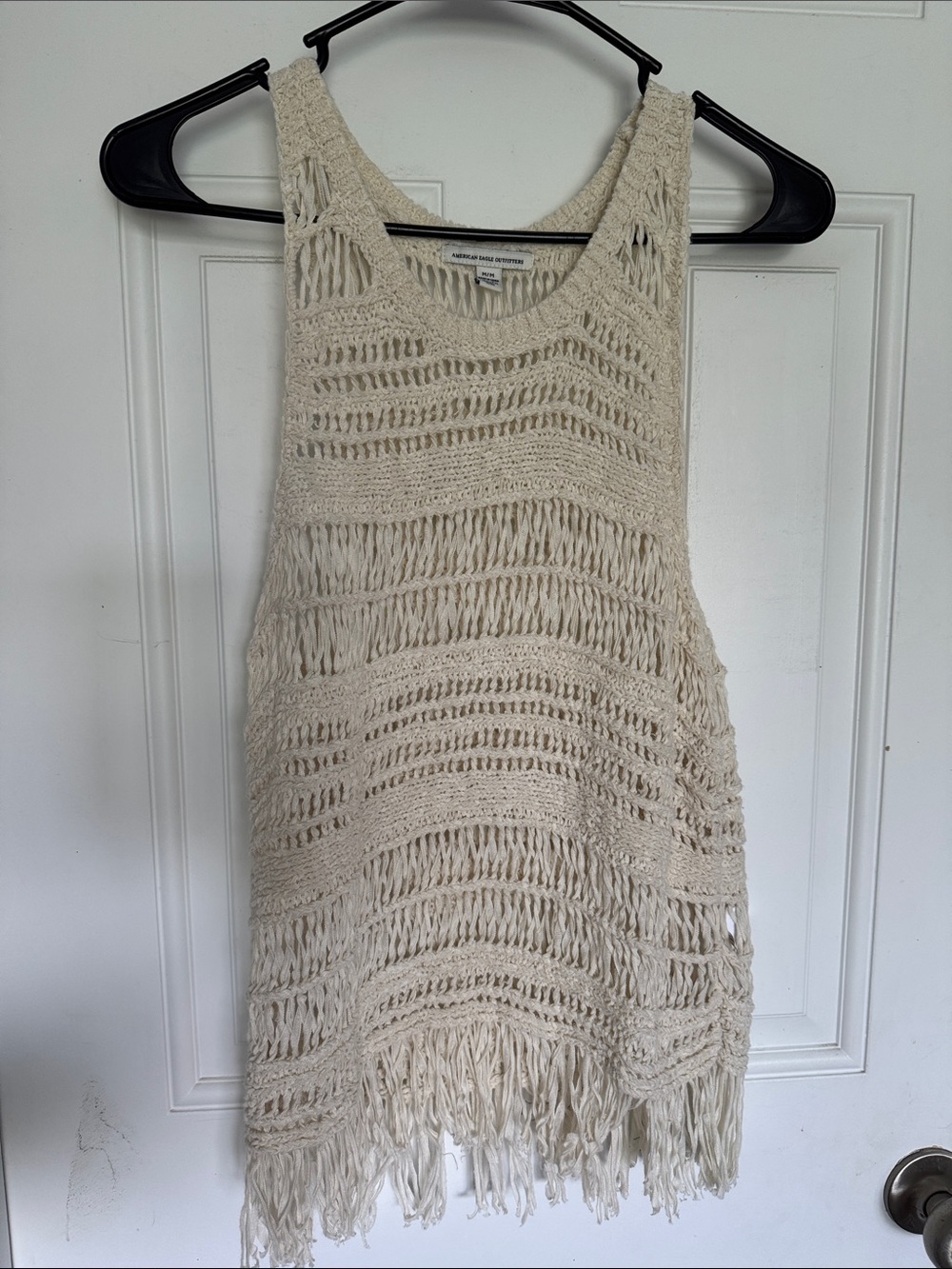 American Eagle Outfitters Crochet Fringe Tank — Cream